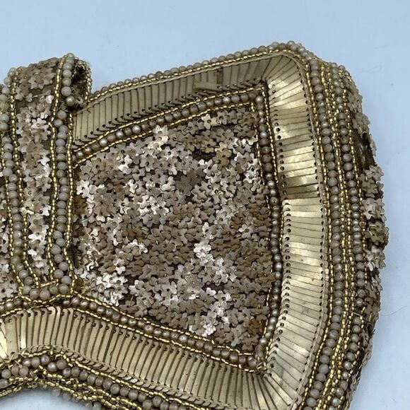 Vintage 70's Sequined Beaded Gold Bow Clusch - Picture 3 of 13